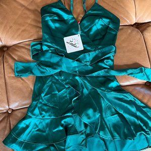 Satin Emerald green party dress